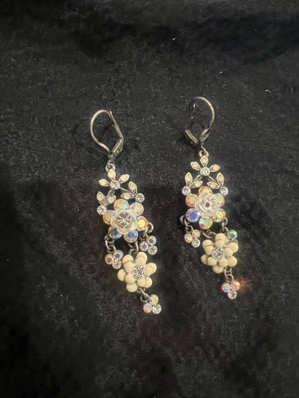 Michal Negrin Floral Drop Earrings - White and Multicolor Crystals